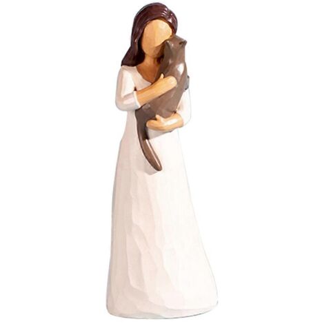 Statue en résine tenant un chat, sculpture cadeau pour la famille--