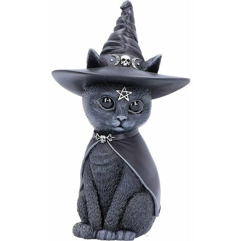 Statue et autre objet décoratif，Figurine Chat Occulte Chapeau de sorcière Guazhuni Noir 10,5 cm