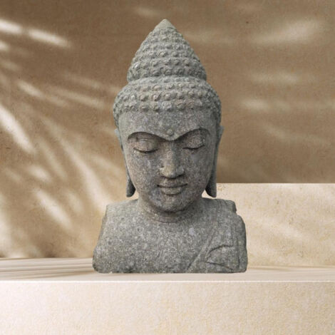 statue extérieur zen Buste de Bouddha en pierre volcanique 70 cm