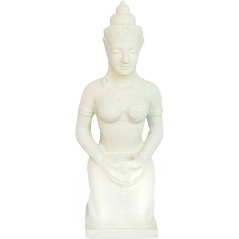 statue femme bouddha déco beige en fibrocement assise zen - beige naturel doux