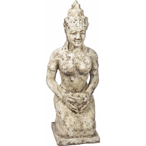 statue femme bouddha terracotta blanc effet vieilli décoratif - blanc vieilli effet patiné