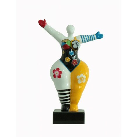Statue femme bras levés avec peinture multicolore H34 cm - LADY CRAZY - Multicolore