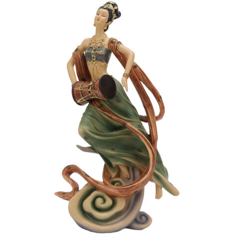 Statue Femme Classique Chinoise en Résine avec Tambour de Waist pour Décoration Maison Bureau Hôtel