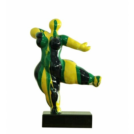 Statue femme dansant avec coulures jaune / vert H33 cm - LADY DRIPS 05