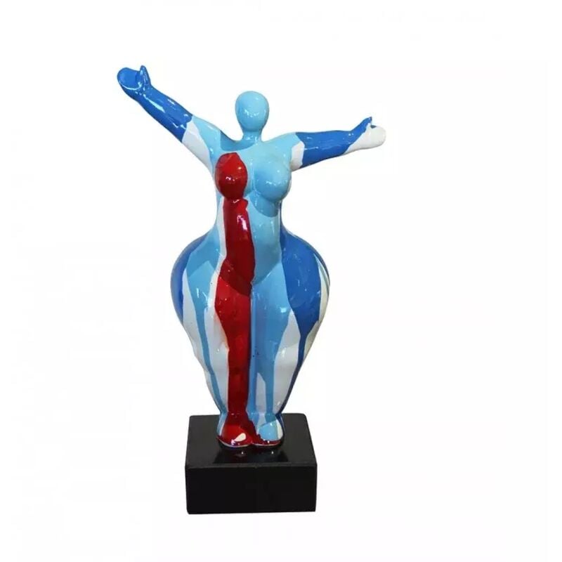 Statue femme bras levés coulures bleu / rouge H34 cm - lady drips 01