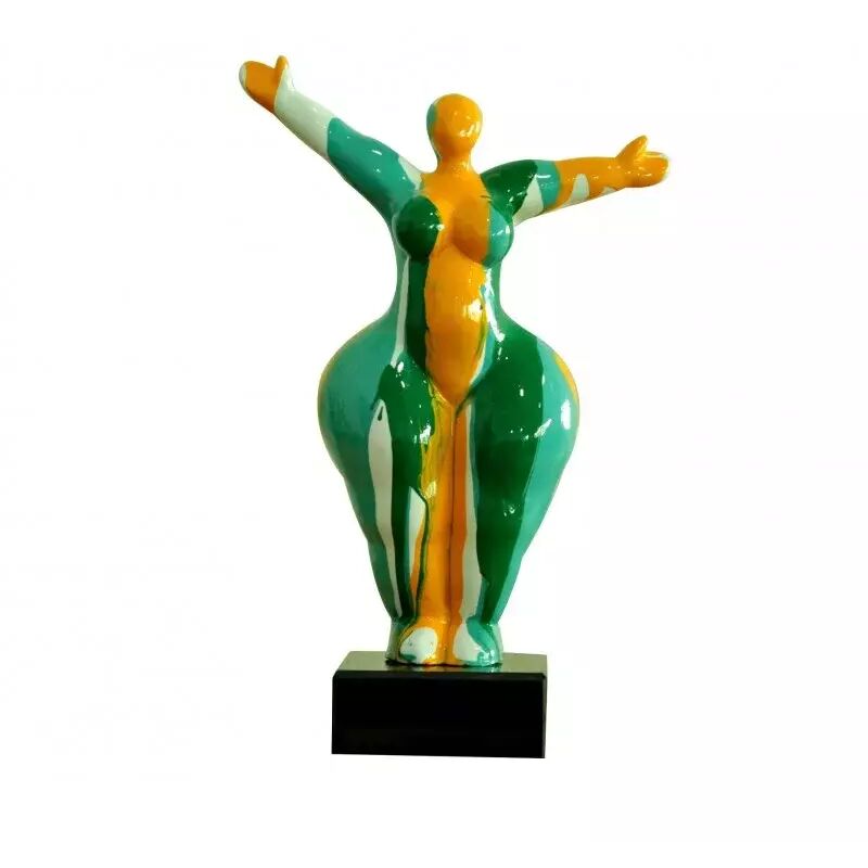 Meubletmoi - Statue femme bras levés coulures vert / orange H34 cm - lady drips 02 Meubletmoi - Statue femme bras levés coulures vert / orange H34 cm - lady drips 02