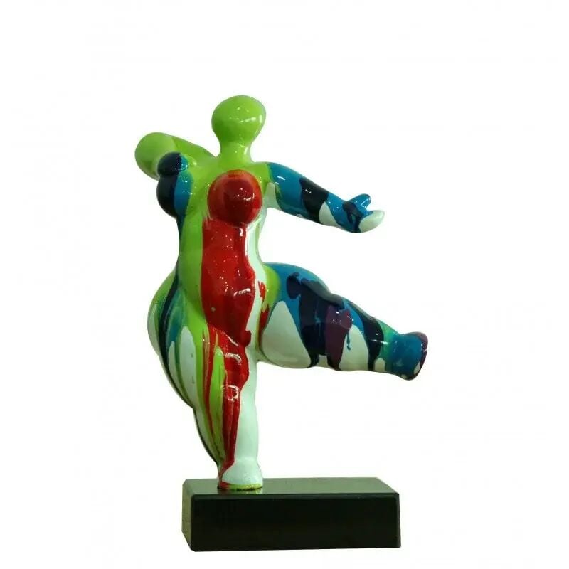 Meubletmoi - Statue femme dansant avec coulures rouge / bleu H33 cm - lady drips 01