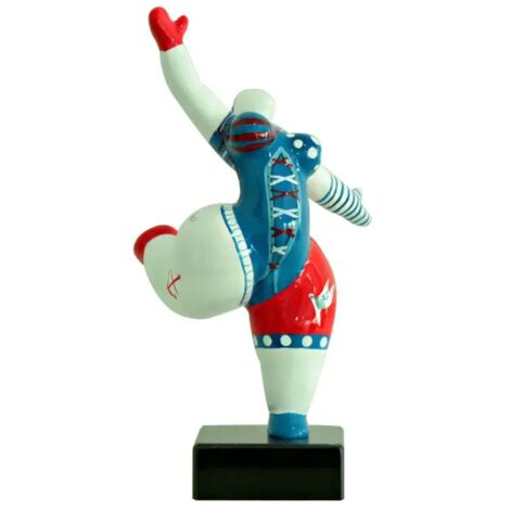 Statue femme jambe levée motifs bleu et rouge H33 cm – Fabrication en polyrésine laquée – Décoration originale pour intérieur – Meubletmoi
