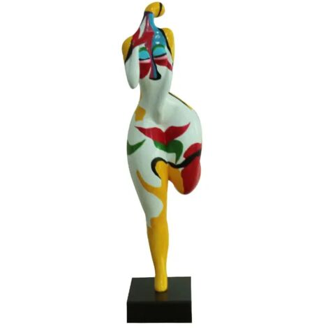 Statue femme tête en l'air et peinture abstraite H59 cm - WOMAN FACE