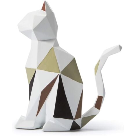 Statue Figure Cat Sculpture Animals Decor Geometric Modern Cat Art for Christmas Birthday Gift Home Resin