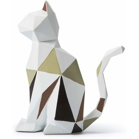 Statue Figurine Chat Sculpture Animaux Décor Géométrique Modern Cat Art pour Noël Anniversaire Cadeau Maison Résine