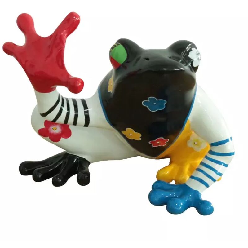 Meubletmoi - Statue grenouille assise peintures multicolore H32 cm - sapo crazy