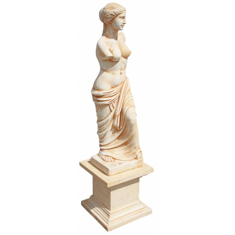 Statue Gretta Dame avec piédestal 42x42x158cm. Pierre reconstituée Ocre