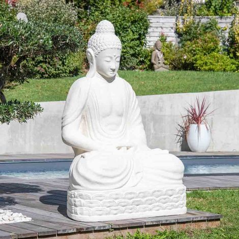 Statue jardin bouddha assis fibre de verre position chakra 150cm blanc - Blanc