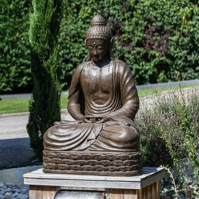 Statue jardin bouddha assis fibre de verre position chakra 150cm brun - Marron