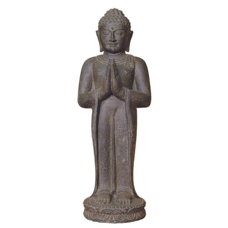 Jardinex - Statue jardin bouddha debout salutation 60 cm - Gris anthracite 60 cm - Gris anthracite