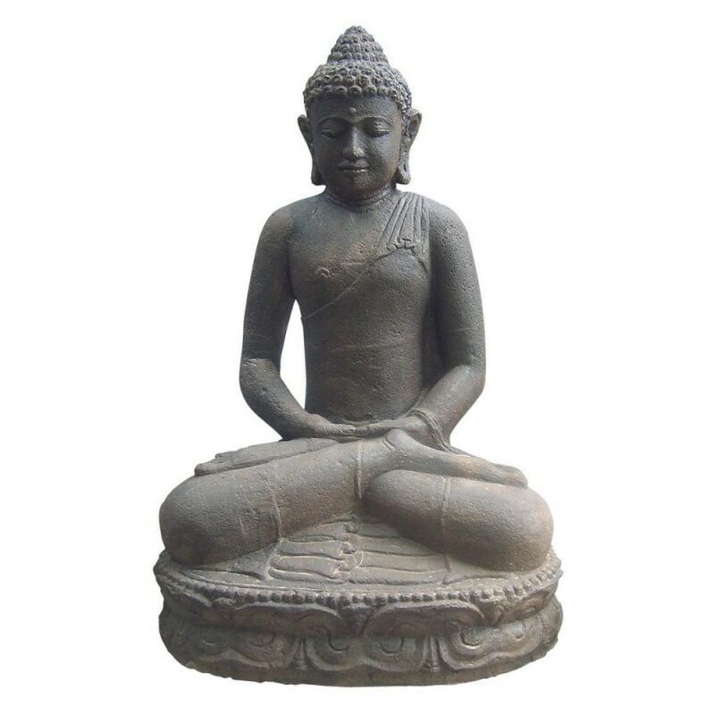 Statue jardin bouddha lotus méditation Gd format - Gris anthracite 80 cm - Gris anthracite