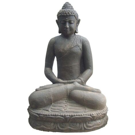 Statue jardin bouddha lotus méditation Gd format - Gris anthracite 60 cm