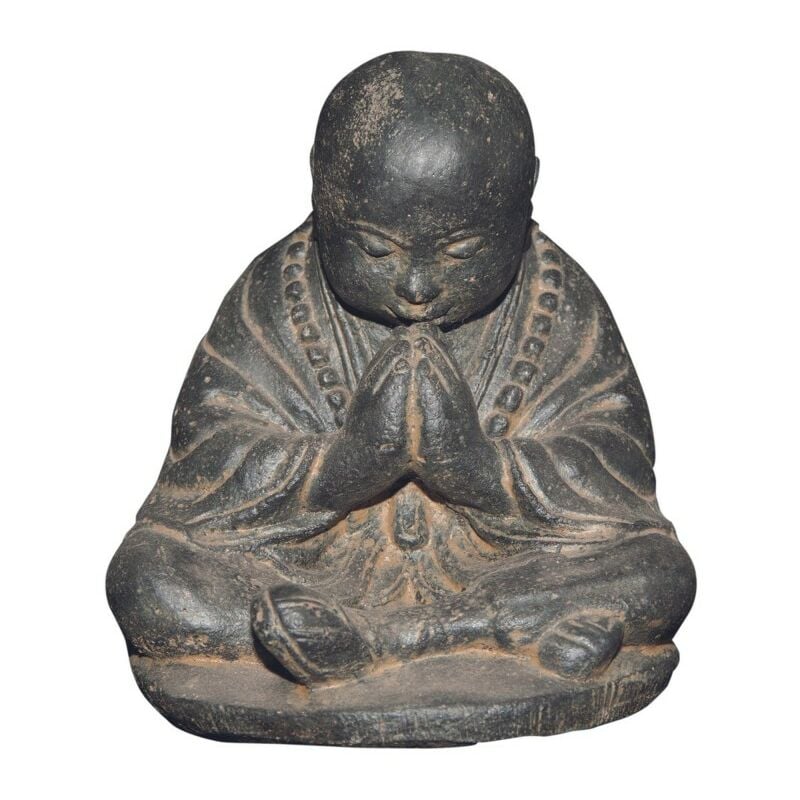 Statue jardin moine bouddhiste assis (grand format) - Gris 47 cm - Gris