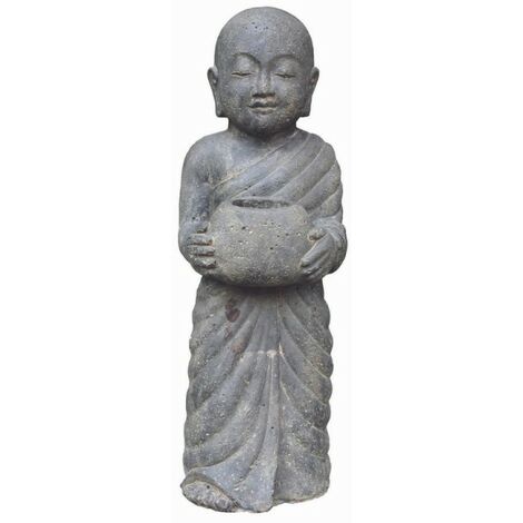 Statue jardin moine debout avec photophore 60 cm - Gris 60 cm