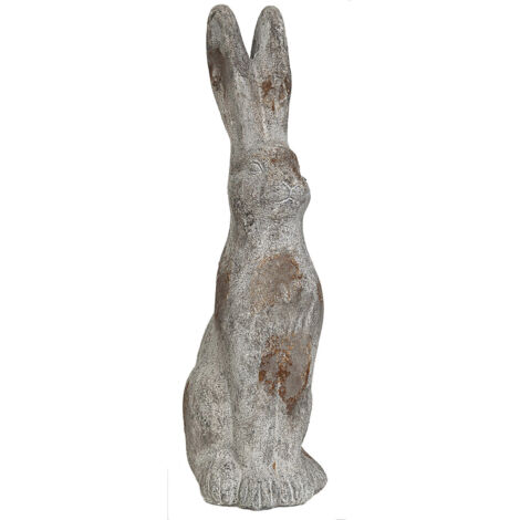 statue lapin décoratif en céramique effet rustique artisanale - gris effet vieilli rustique