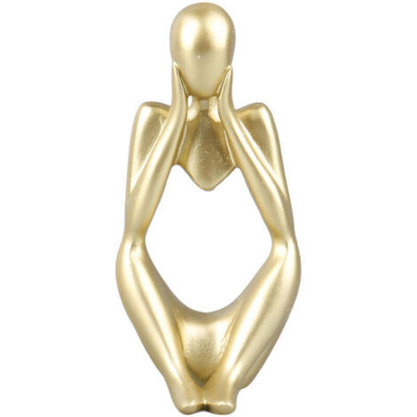 Statue « Le Penseur » en résine dorée – Sculpture décorative abstraite pour salon, bureau ou bibliothèque – Hauteur 28 cm