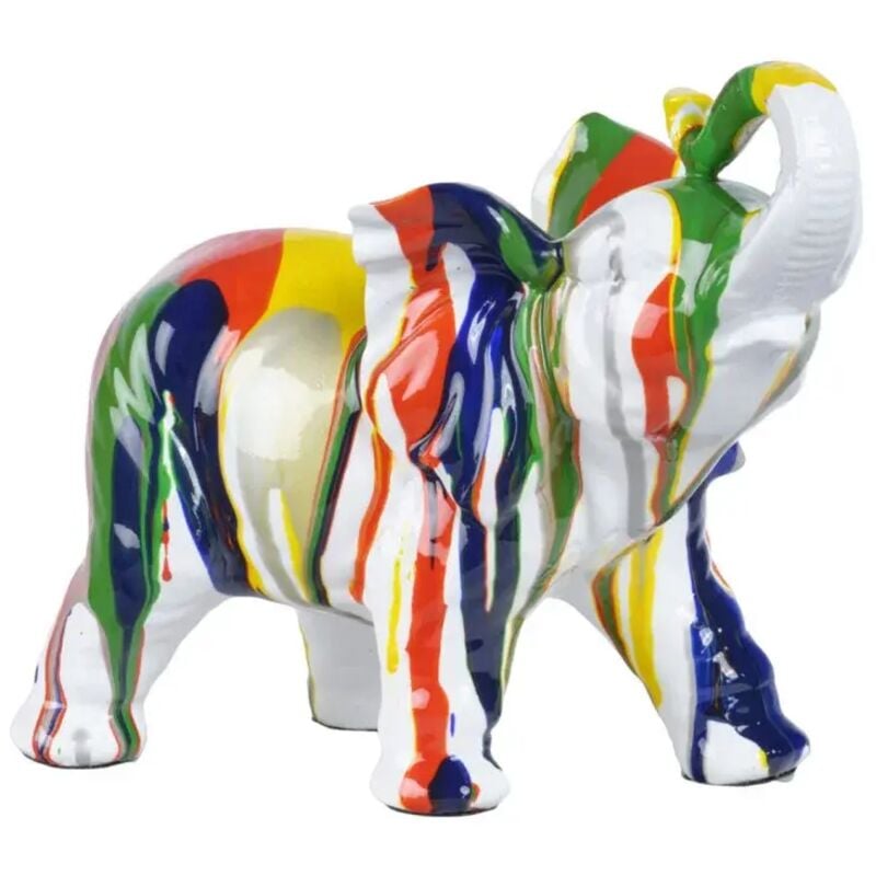 Statue éléphant avec coulures argenté et multicolore H21 cm - dumbo