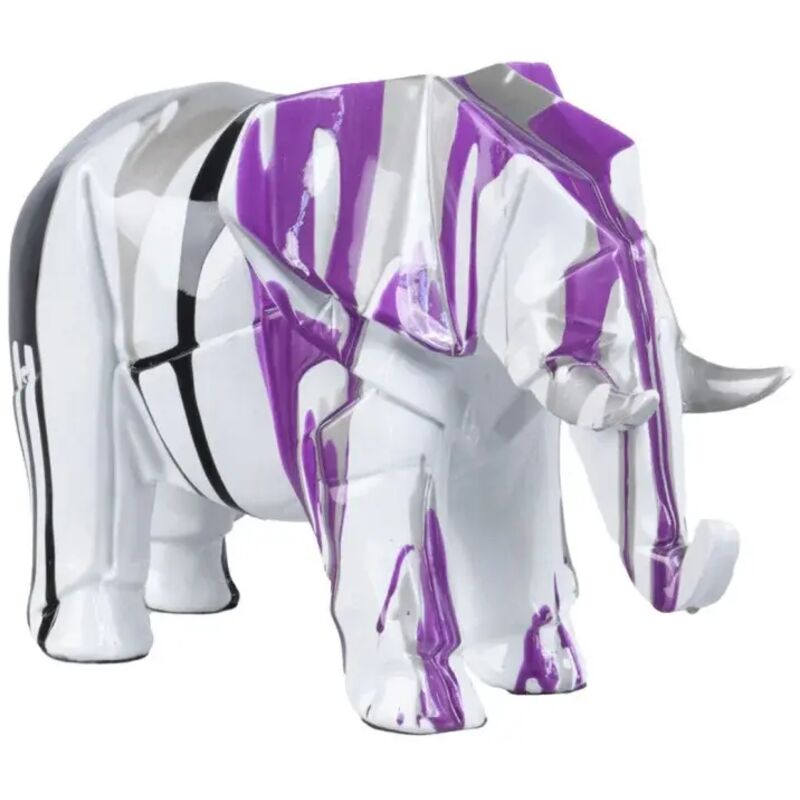 Statue éléphant géométrique coulure noir argenté violet H20 cm - DUMBO
