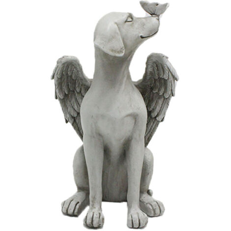 Statue Memorial pour Chien Angel Synthétique Résine 610g Statue de Chien avec Ailes pour Décor de Jardin Pierre Memorial pour Animal