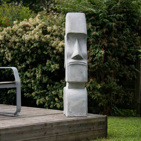 Ecd Germany - Statue Île de Pâques Moai Rapa Nui 28x25x56cm sculpture  jardin tête anthracite - Petite déco d'exterieur - Rue du Commerce