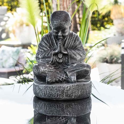 Statue moine shaolin assis gris patiné 40 cm - Gris