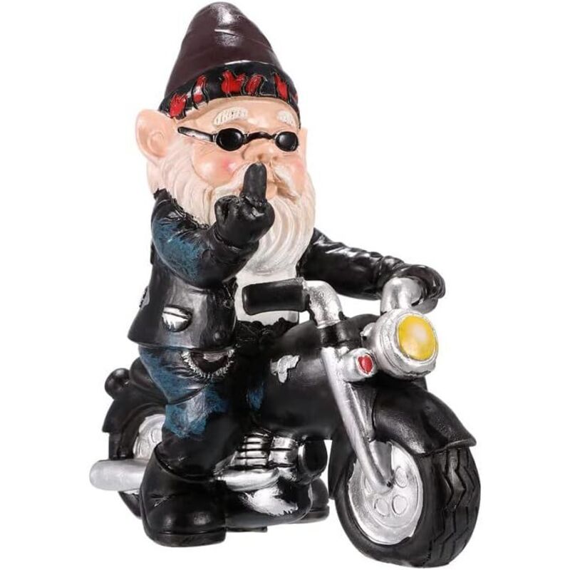 Nain de jardin pour moto - 13,3 cm x 13 cm Doigt d'honneur Statue De Nain De Jardin Humour Exterieur-Imperméable - Protection solaire - Décoration de