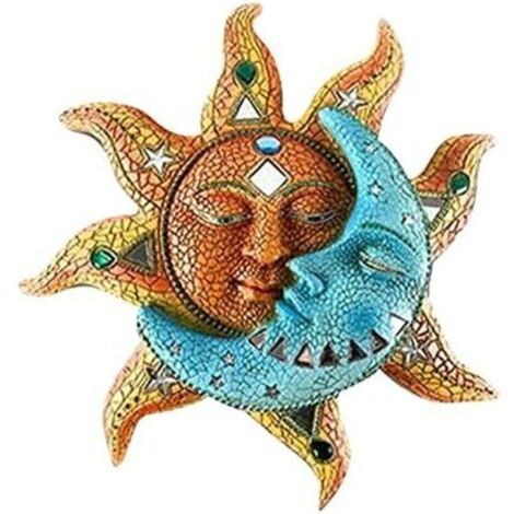 Statue murale en métal avec visage de soleil et de lune, décoration murale pour la maison, décoration de jardin, décoration murale décorative en fer à suspendre
