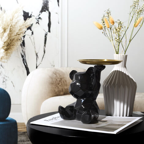 Statue Ourson Vide Poche Noir H12cm