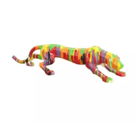 Statue panthère avec coulures peintures multicolores L90 cm - PANTHERA