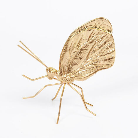 Statue Papillon Doré, Sculpture Métal Petit Insecte, Objet Décoratif Raffiné pour Intérieur et Bureau