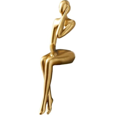 Statue Philosophe Assise Dorée Abstraite Minimaliste Décoration Maison Bureau Salon Résine (D) Or3