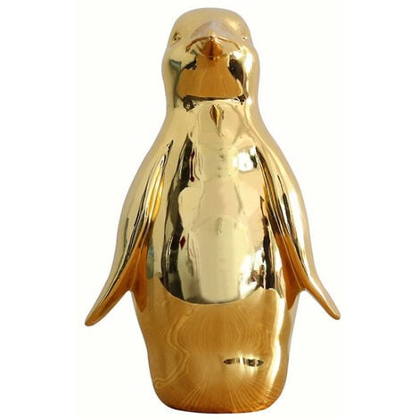 Statue pingouin en résine avec peinture chrome doré H30 cm - ROOKIE 03