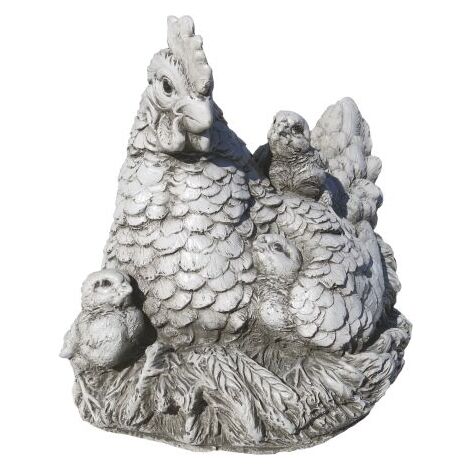 Statue Poule 29x23cm. Pierre reconstituée Couleur