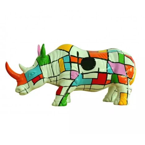 Statue rhinocéros avec carreaux multicolore H24 cm - RHINO SQUARE
