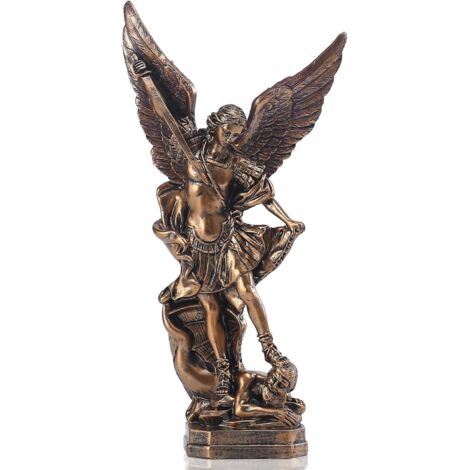 Statue Saint Michel en résine Bronze 12,5" – Archangel Victorieux sur Satan, Figurine de Collection ou Décoration