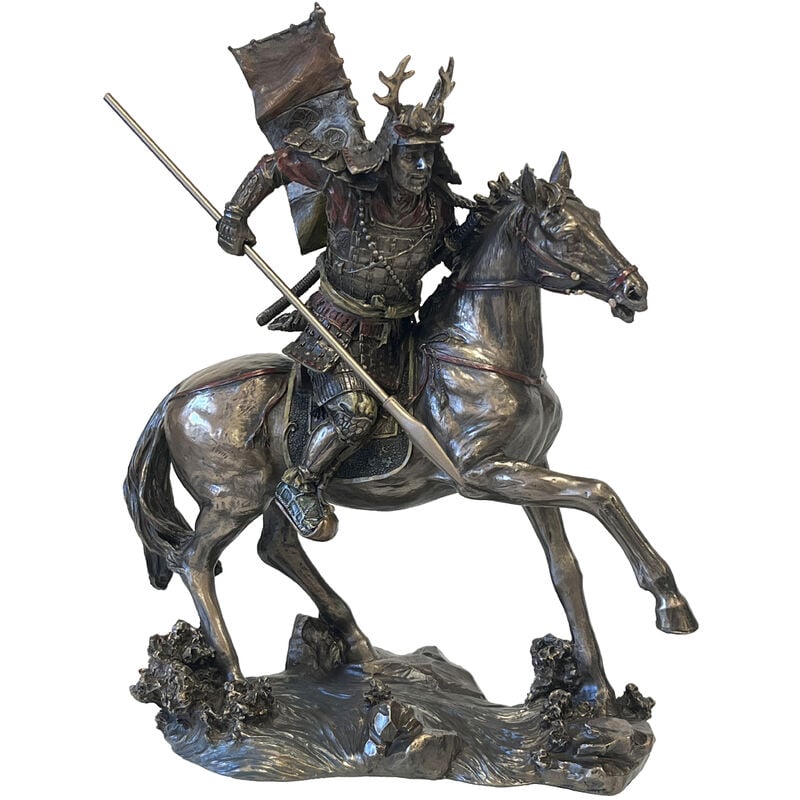 Statue samurai à cheval aspect bronze