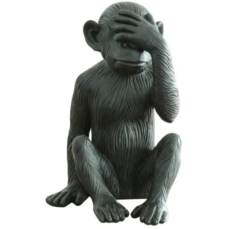 Meubletmoi - Statue singe noir mat avec main sur les yeux H39 cm - rafiki