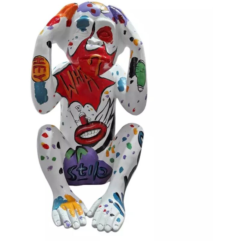 Statue singe mains sur les oreilles et dessins pop art H40 cm - RAFIKI