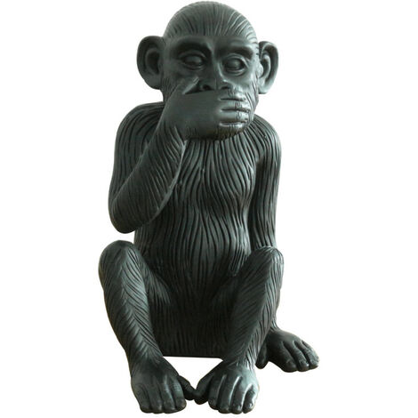 Statue singe noir mat avec main sur la bouche H39 cm - RAFIKI - Noir