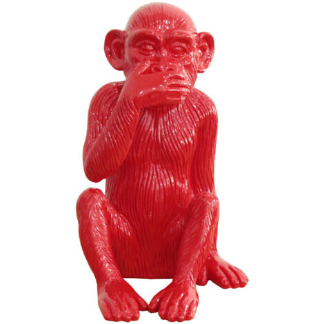 Statue singe rouge laqué avec main sur la bouche H39 cm - RAFIKI