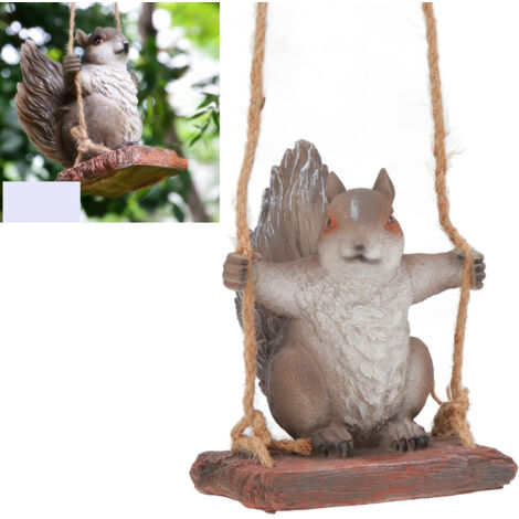 Statue Squirrel Suspension - Sculpture Résine Animée Décor Jardin Patio - Figurine Animale Swing Gris/Brun - 16x13x18.5cm