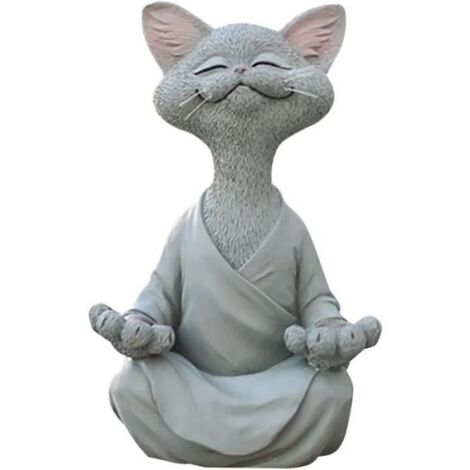 Statue - Statuaire - Chat Méditant - Résine - 12,5 x 8,5 x 5 cm - Décor Jardin