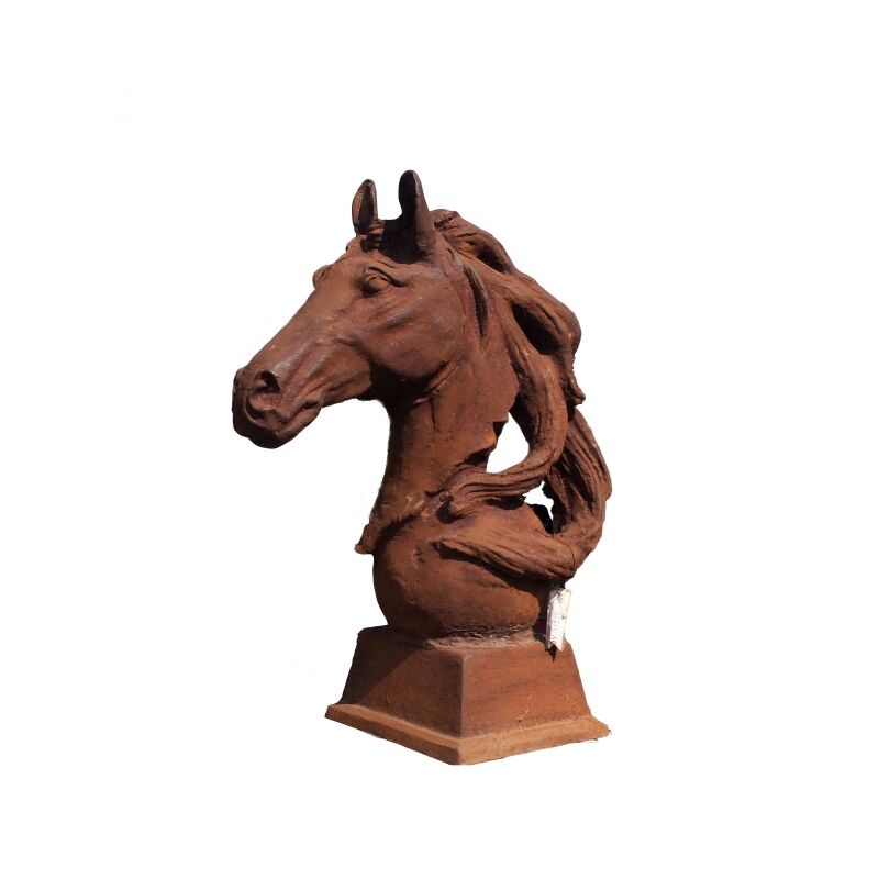 Statue tête de cheval rouille 32x18x46cm
