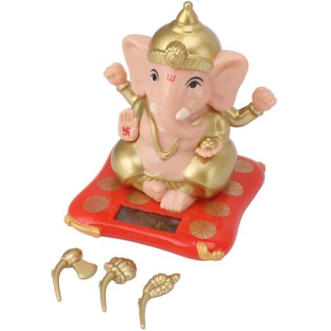 Statues de dieu éléphant Ganesha, Figurine d'idole indienne à énergie solaire pour tableau de bord de voiture, décoration de maison, artisanat couleur chair